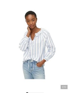J.Crew Tie front  Ruffle Stripe top blouse sz XXS